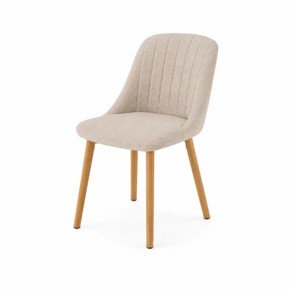 Stuhl Beige Stoff Eichenholz