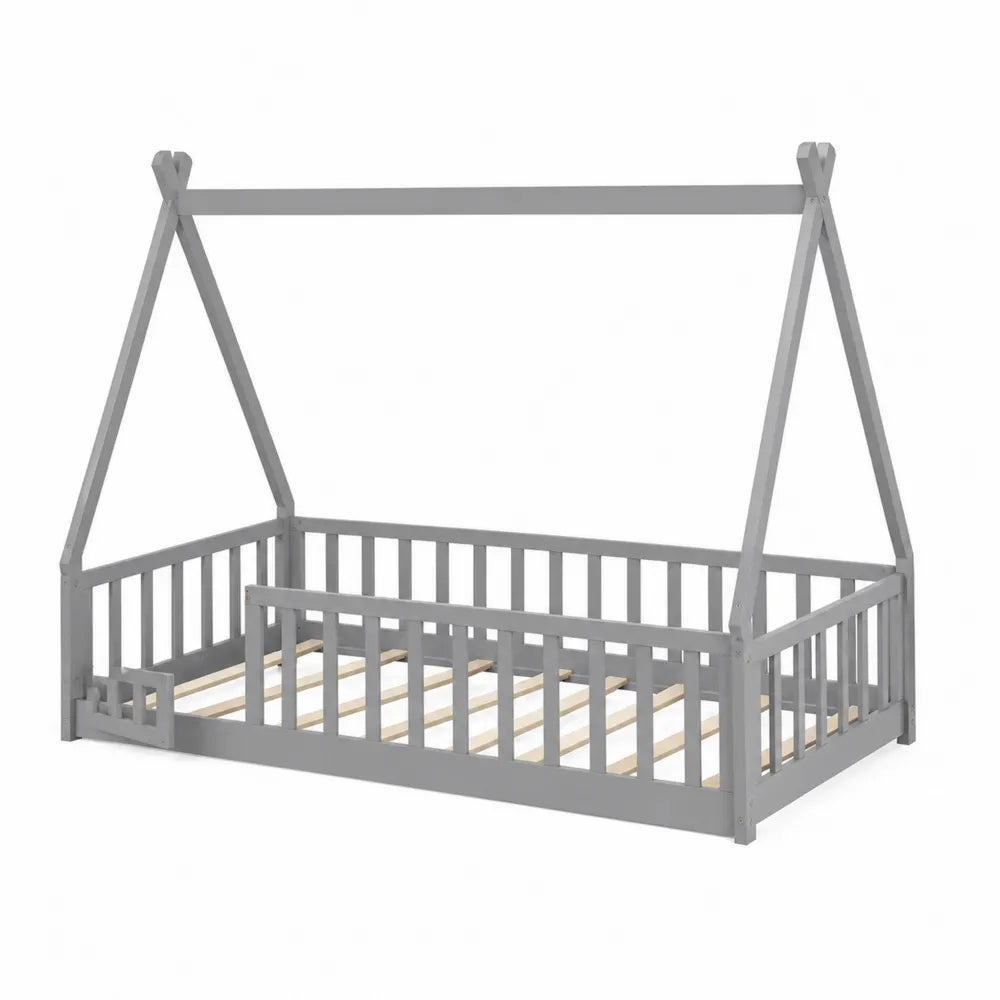 Holzbett Kinder Hausform Grau 200x90 cm