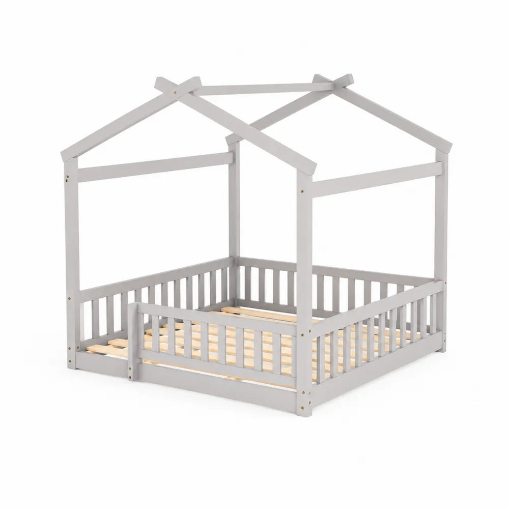 Kinderbett Holz Hausform Grau 200x90 cm