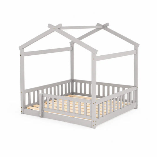Kinderbett Holz Hausform Grau 200x90 cm
