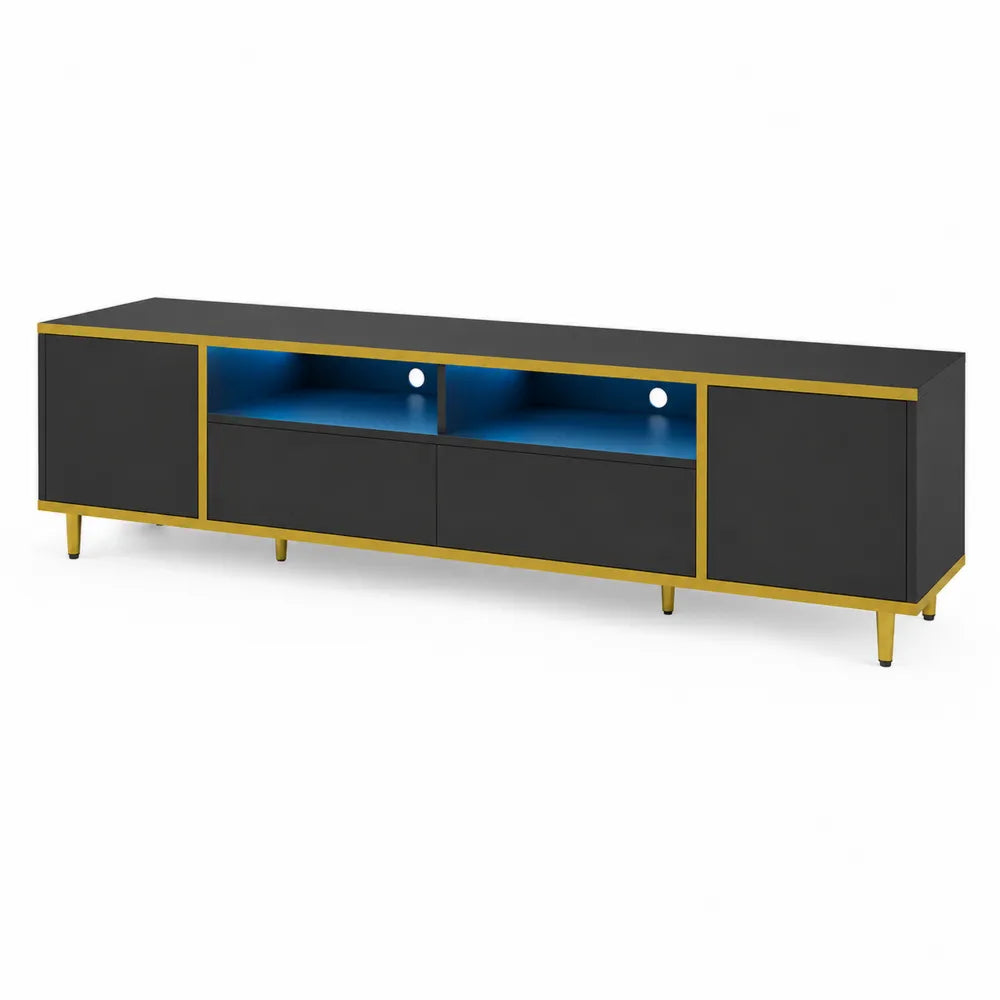 TV-Schrank aus MDF Schwarz mit Goldakzenten und LED-Beleuchtung 180x40x50cm
