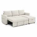 Ecksofa mit Schlaffunktion aus Polyestergewebe, Creme, 220x150x85 cm